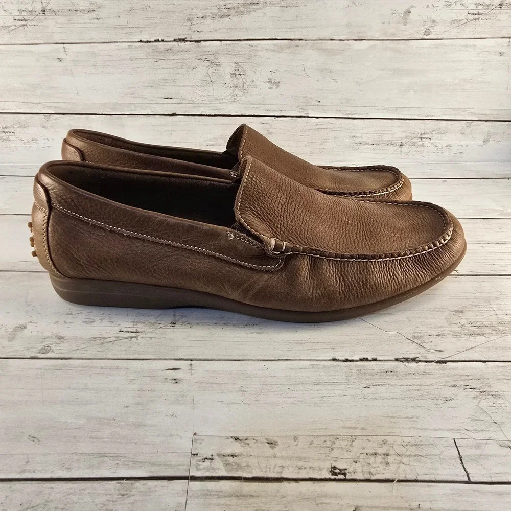 Johnston & Murphy Mens Brown Sheepskin Leather Driving Loafers Slip On Shoes